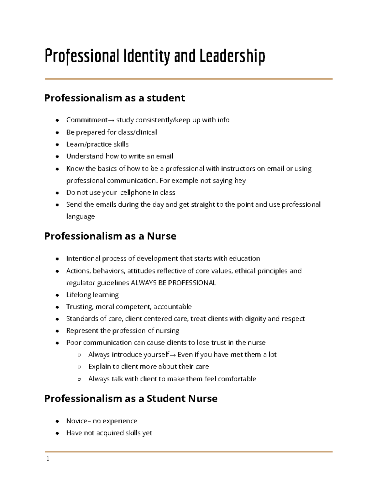 Professional Identity and Leadership NURS 125 SMCC - Professional ...