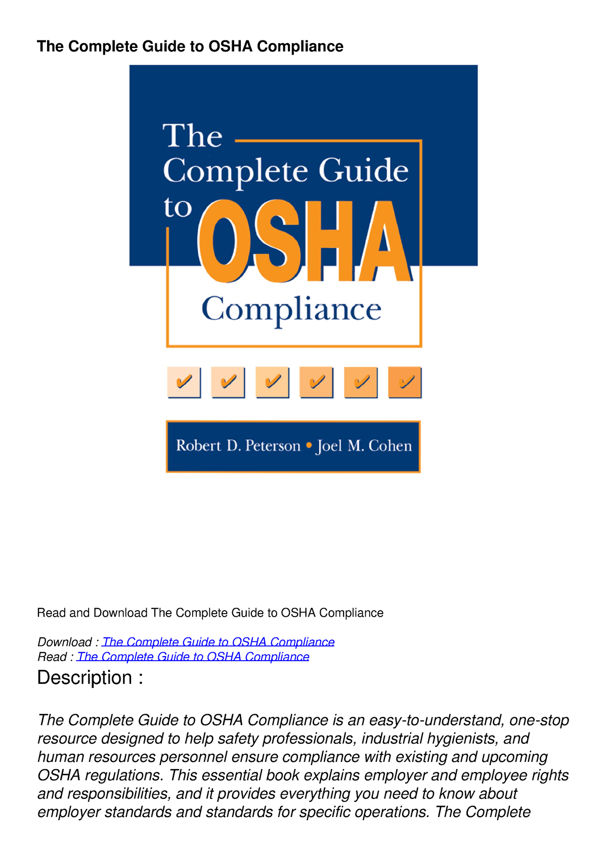 [READ DOWNLOAD] The Complete Guide To OSHA Compliance - The Complete ...