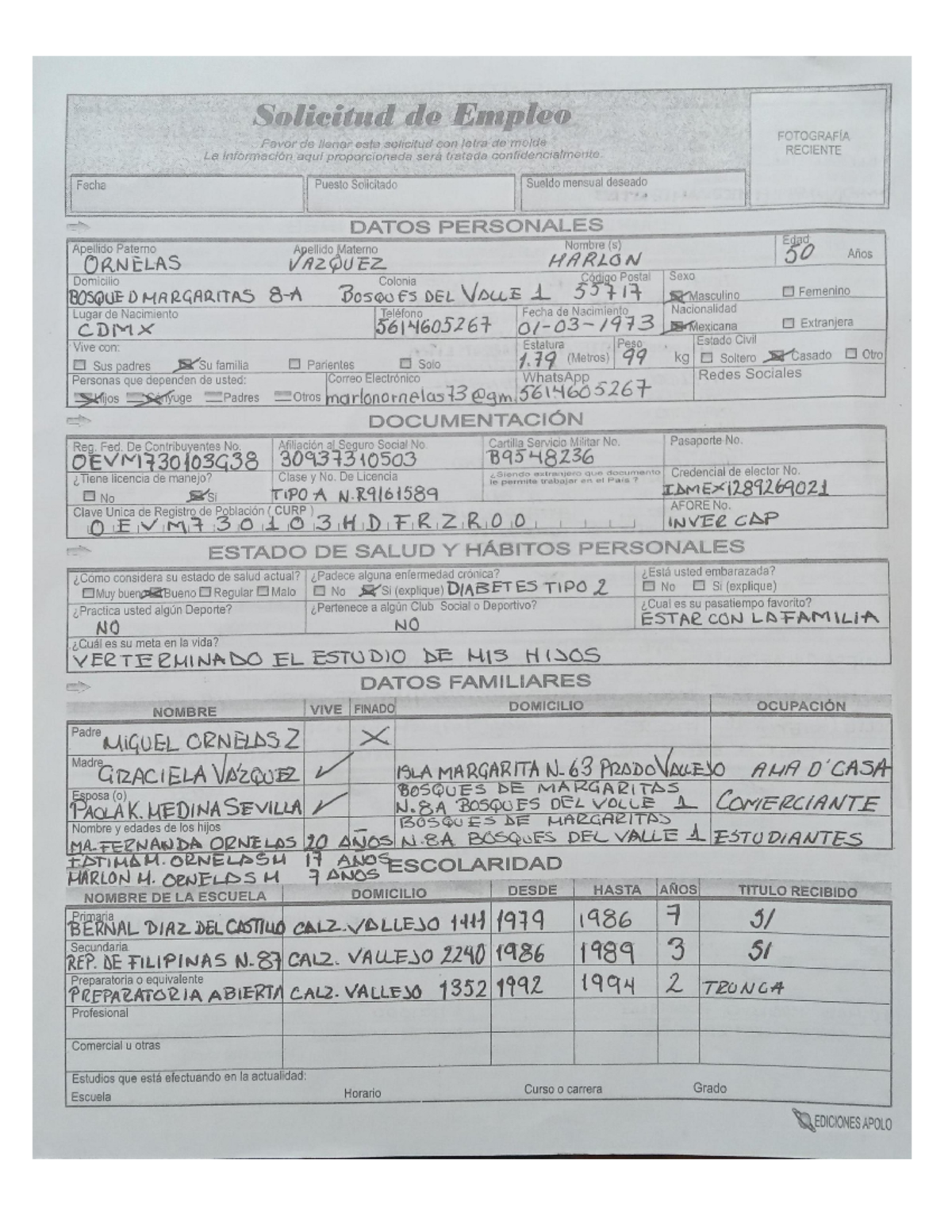 Documento (2) - Solicitud de Empleo Favor de llenar esta solicitud con ...
