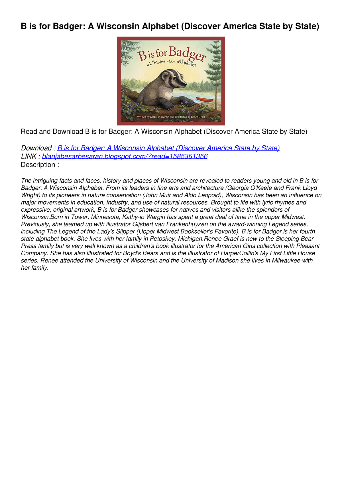 [PDF] DOWNLOAD EBOOK B Is For Badger: A Wisconsin Alphabet (Discover ...