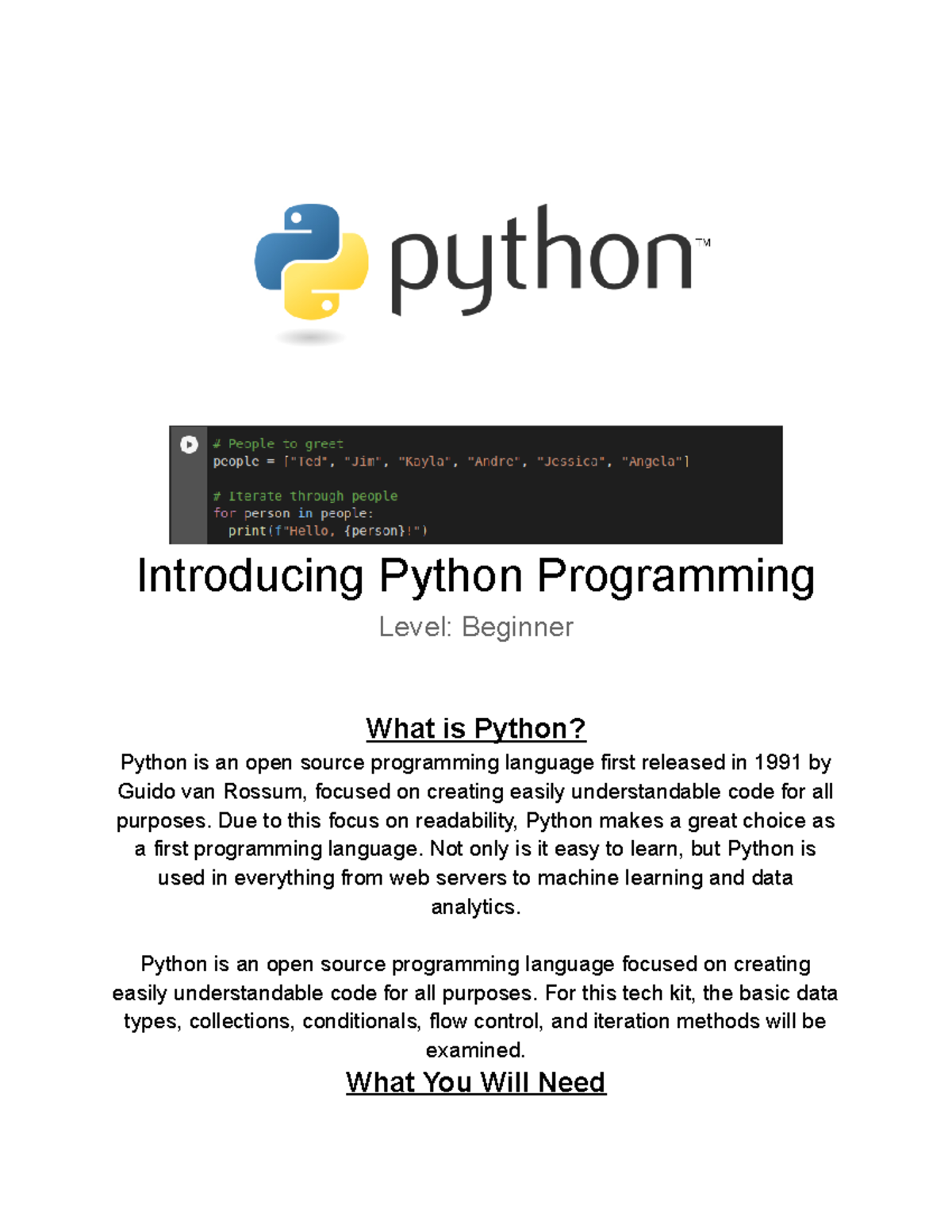 Beg- (Virtual) Introducing Python Programming - Introducing Python ...