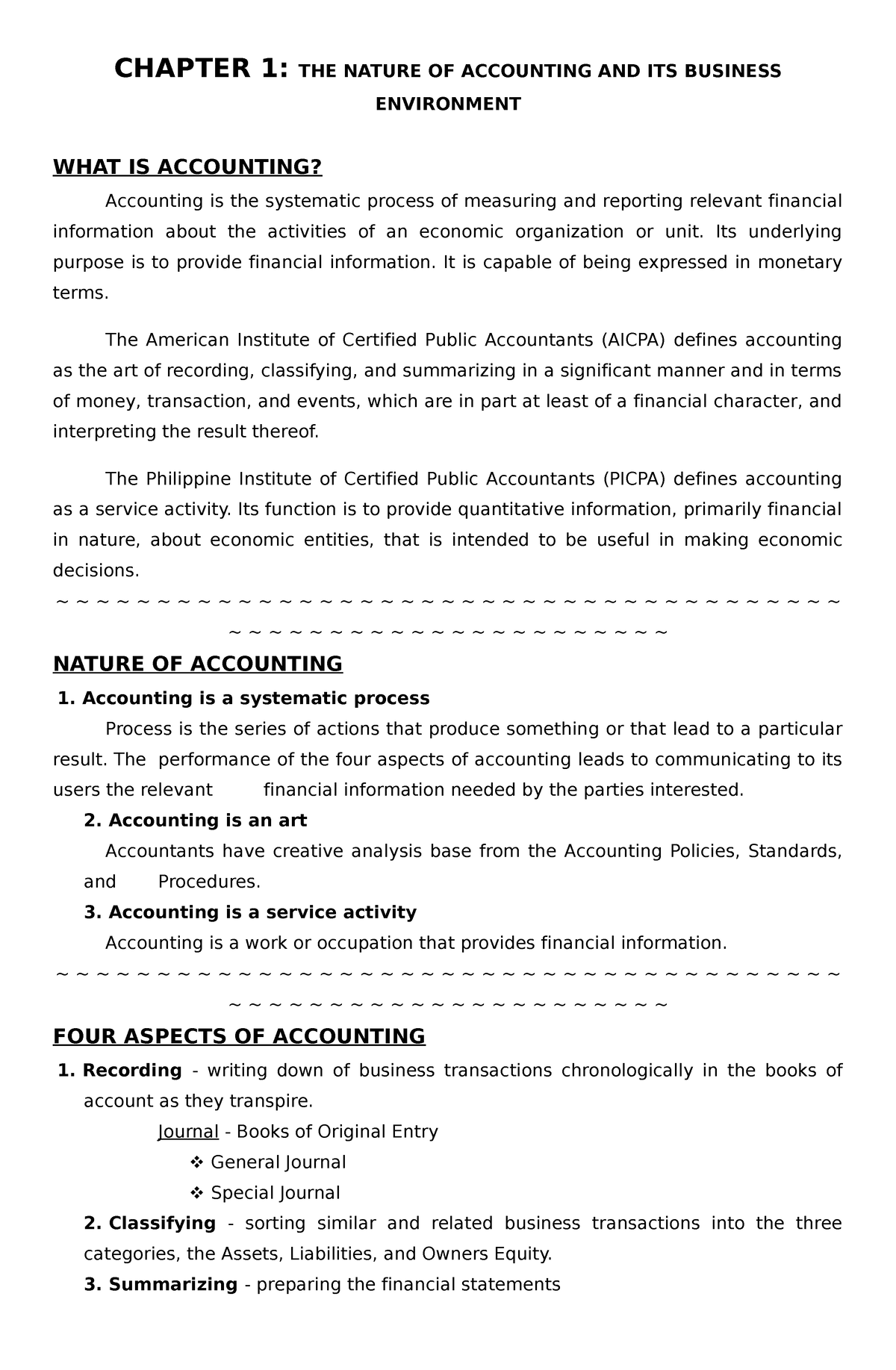 Fundamentals Of Accountancy Business Management 1 - CHAPTER 1: THE ...