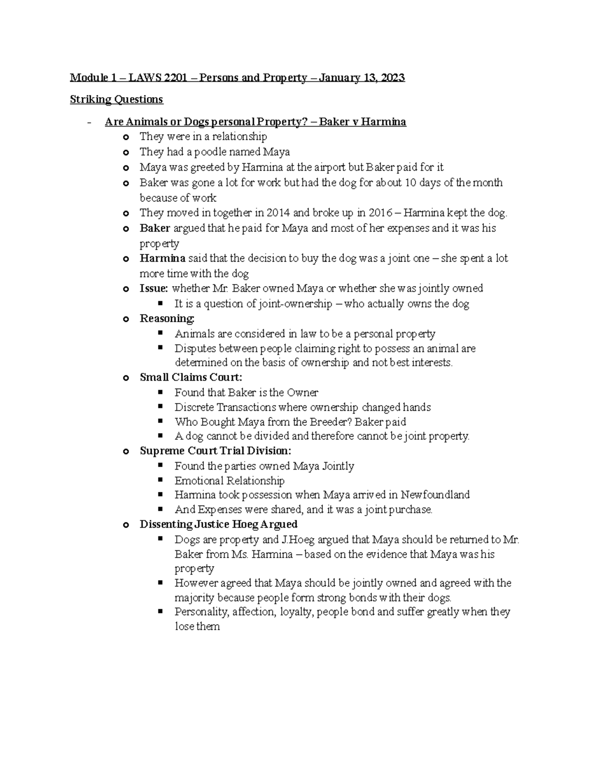Module 1 LAWS 2201 Persons Property and Legal Ordering Module 1