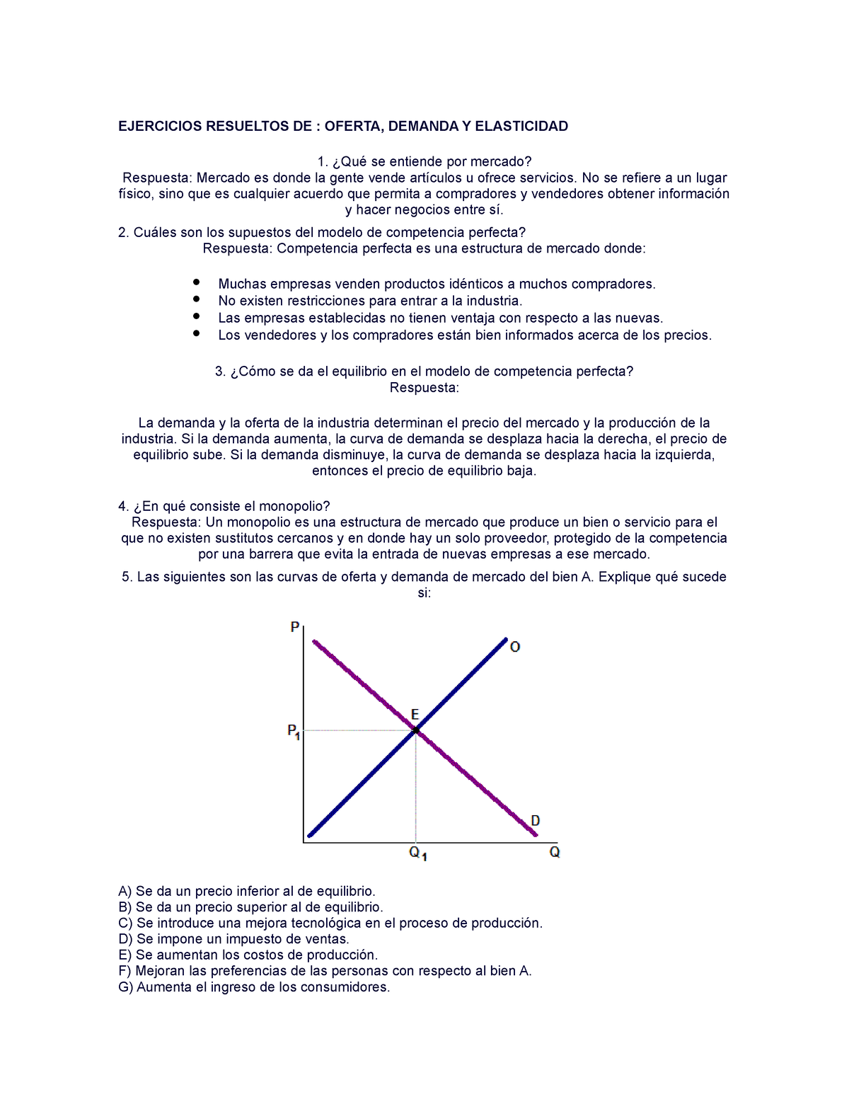 Ejercicios Resueltos Oferta Y Demanda Ejercicios Resueltos De Oferta Demanda Y Elasticidad