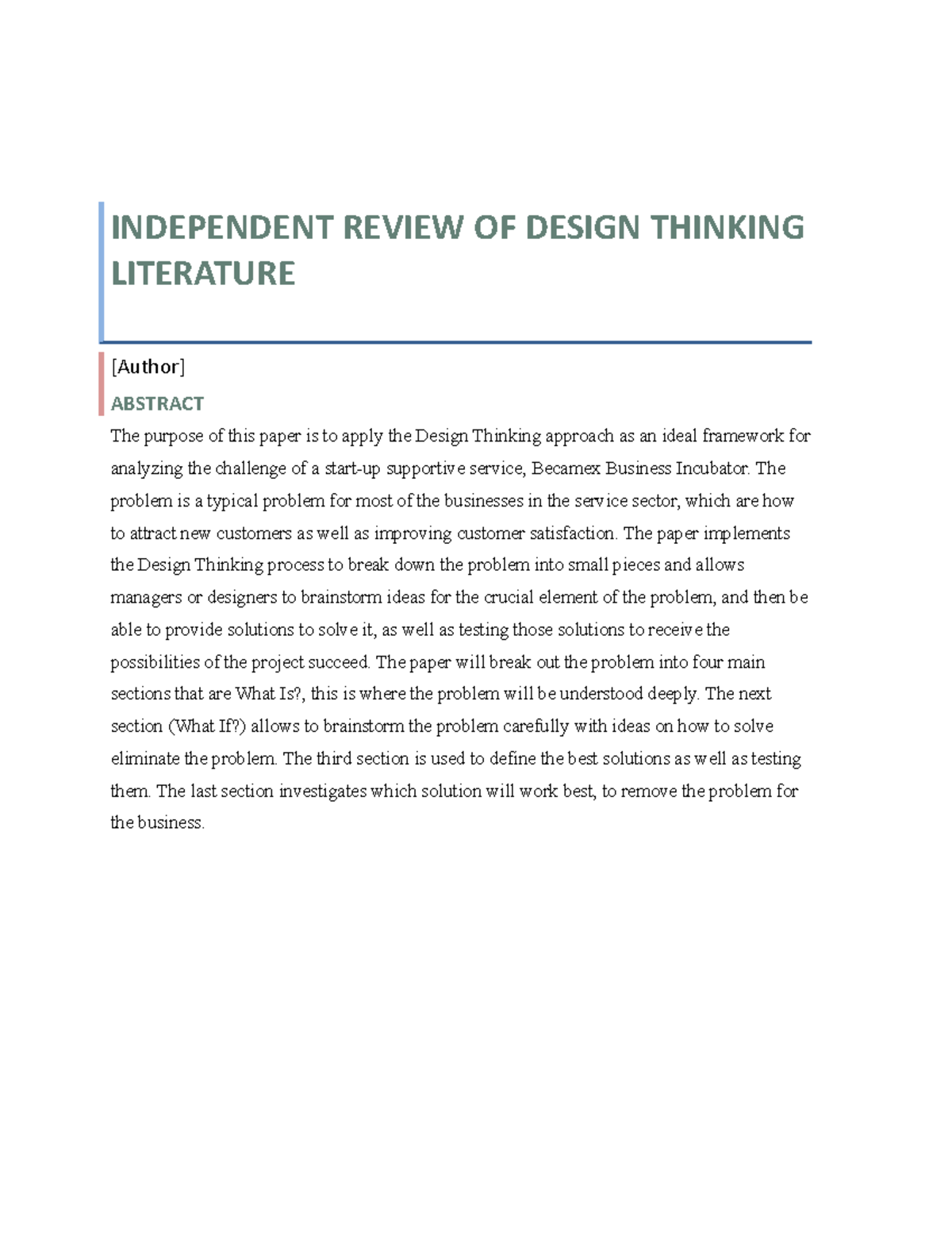 literature review on design thinking