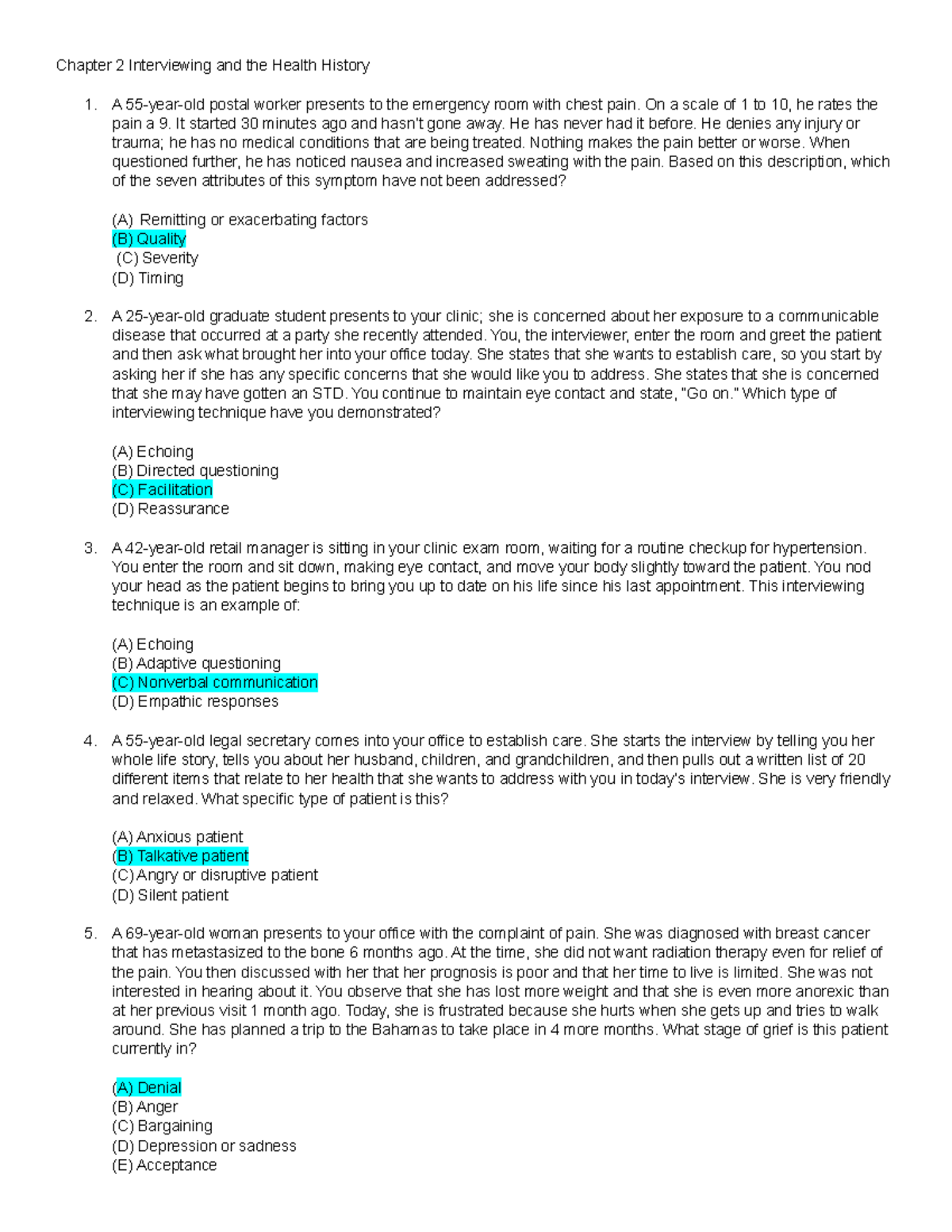 Chapter 2 And Chapter 3 Bates Mcq Chapter 2 Interviewing And The 