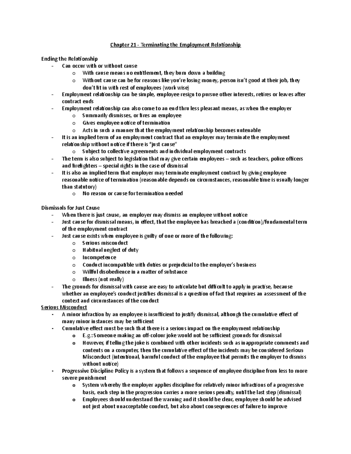 Chapter 21 - Terminating the Employment Relationship - Chapter 21 ...
