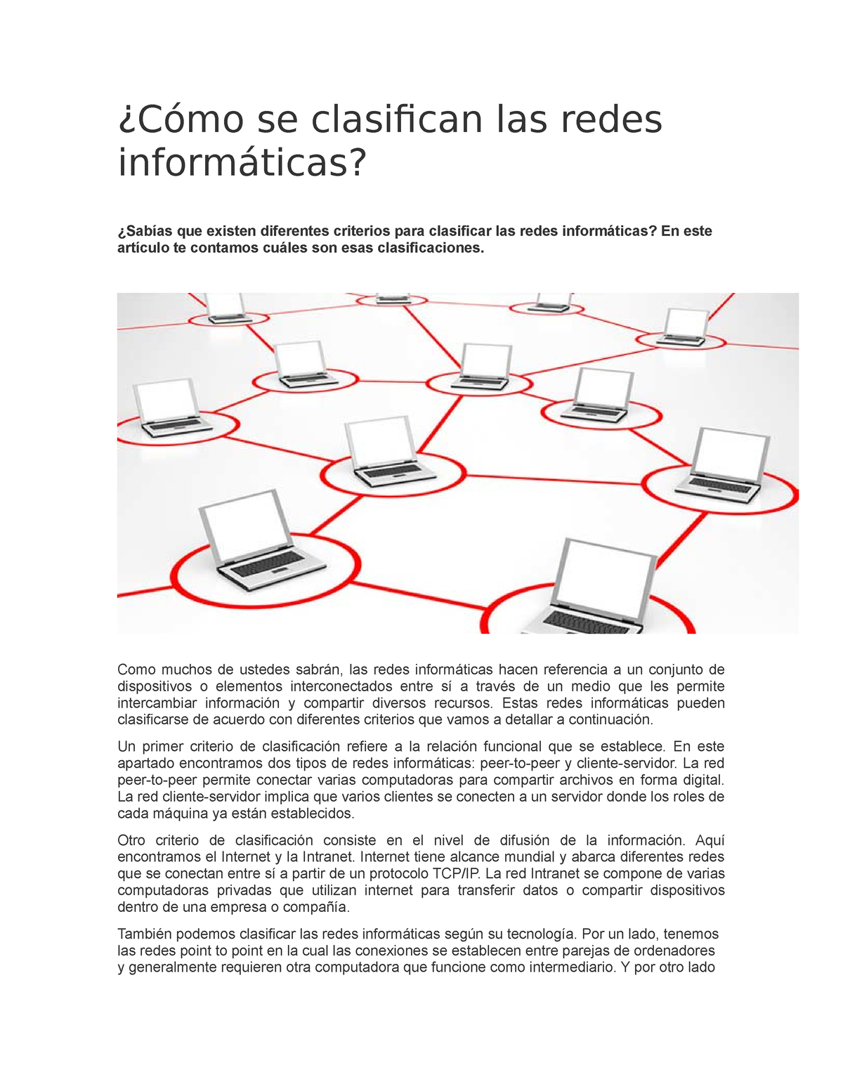 Art Culo Sobre Redes De Computadora C Mo Se Clasifican Las Redes Inform Ticas Sab As Que