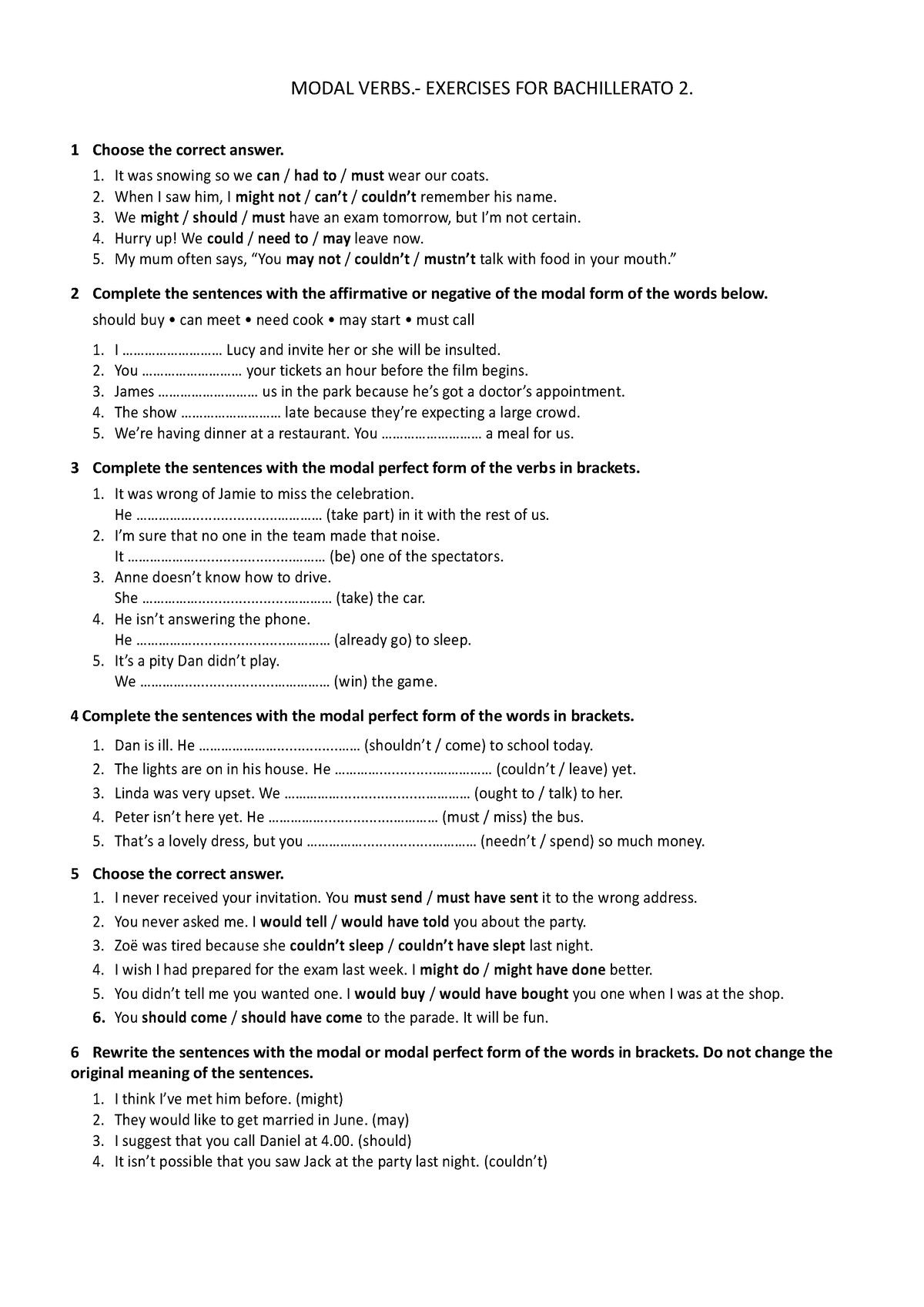 Modal Verbs Exercises Fill In The Blanks