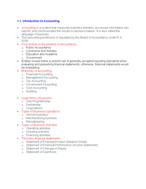 Accounts Guide - Accountancy Notes - Account Normal Balance Increase 