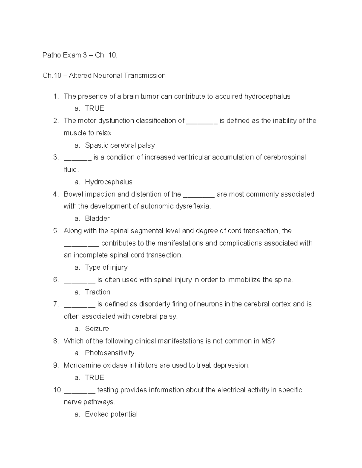 Patho Exam 3 - Study Guide For Exam 3, All Questions Were Provided By ...