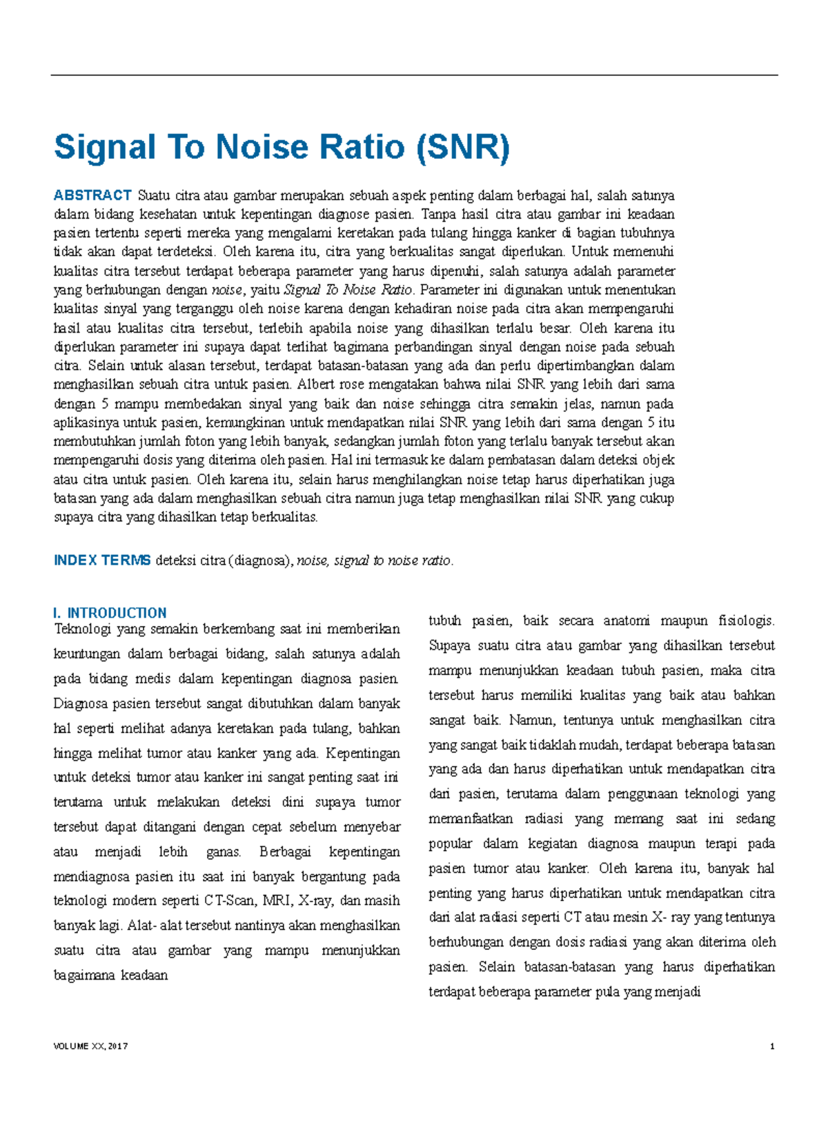 Review SNR - This is about Signal Noise Ratio in medical imaging ...