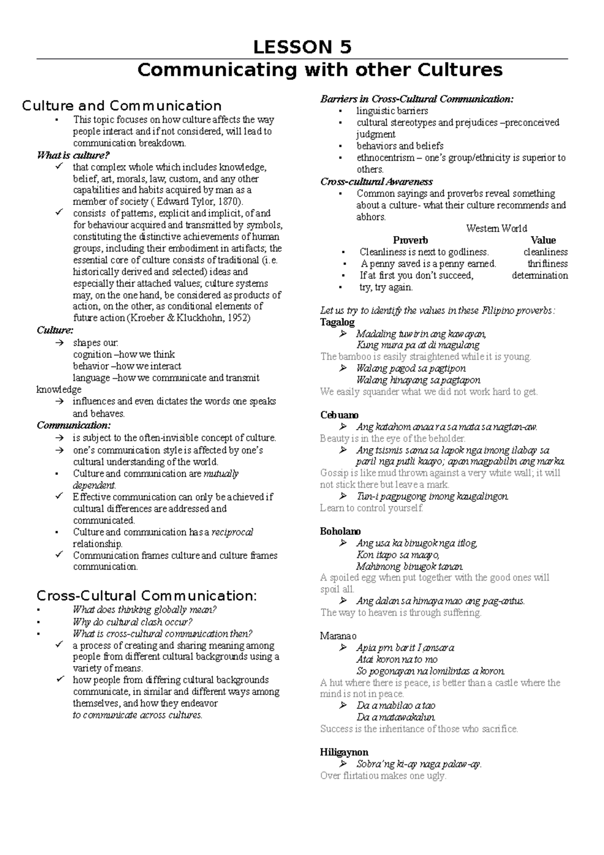 Lesson 5 Communicating With Other Cultures - Lesson 5 Communicating 