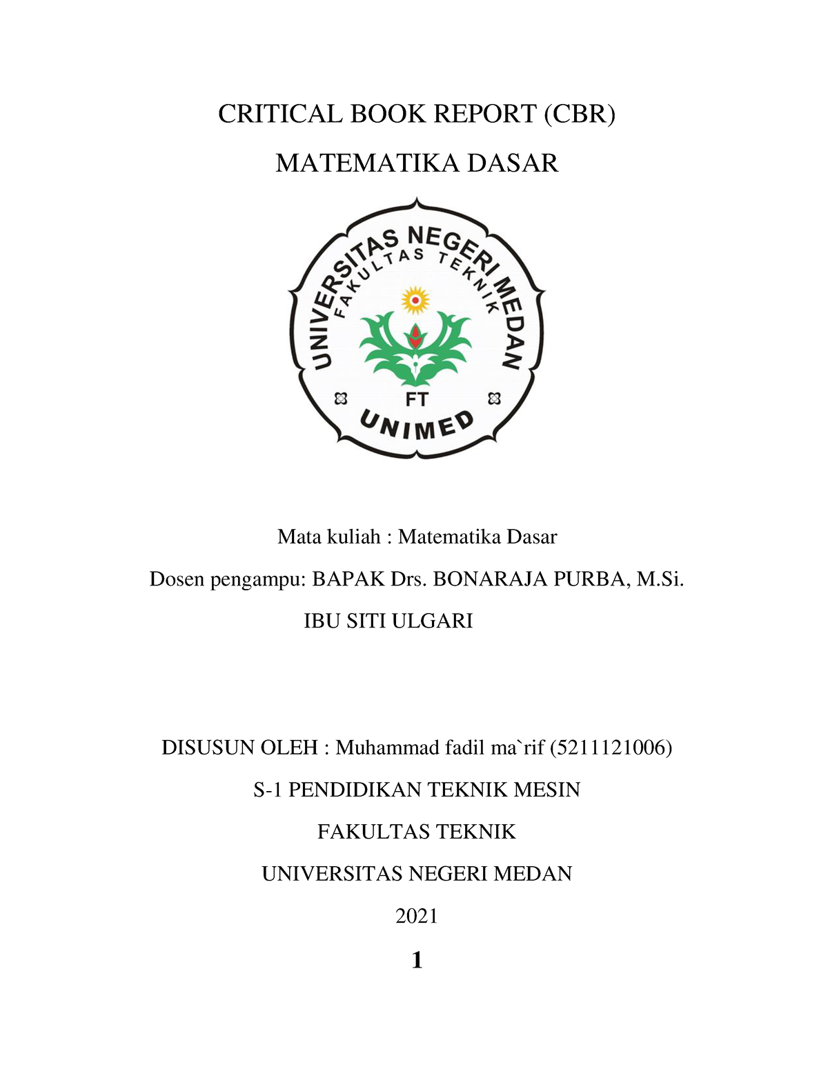 CBR Matematika Teknik - CRITICAL BOOK REPORT (CBR) MATEMATIKA DASAR ...