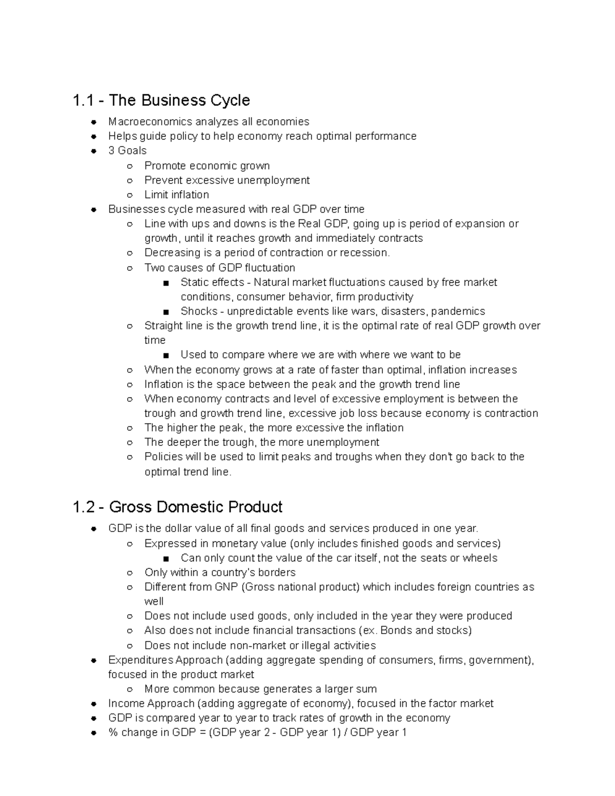 Macroeconomics Notes - 1 - The Business Cycle Macroeconomics analyzes ...