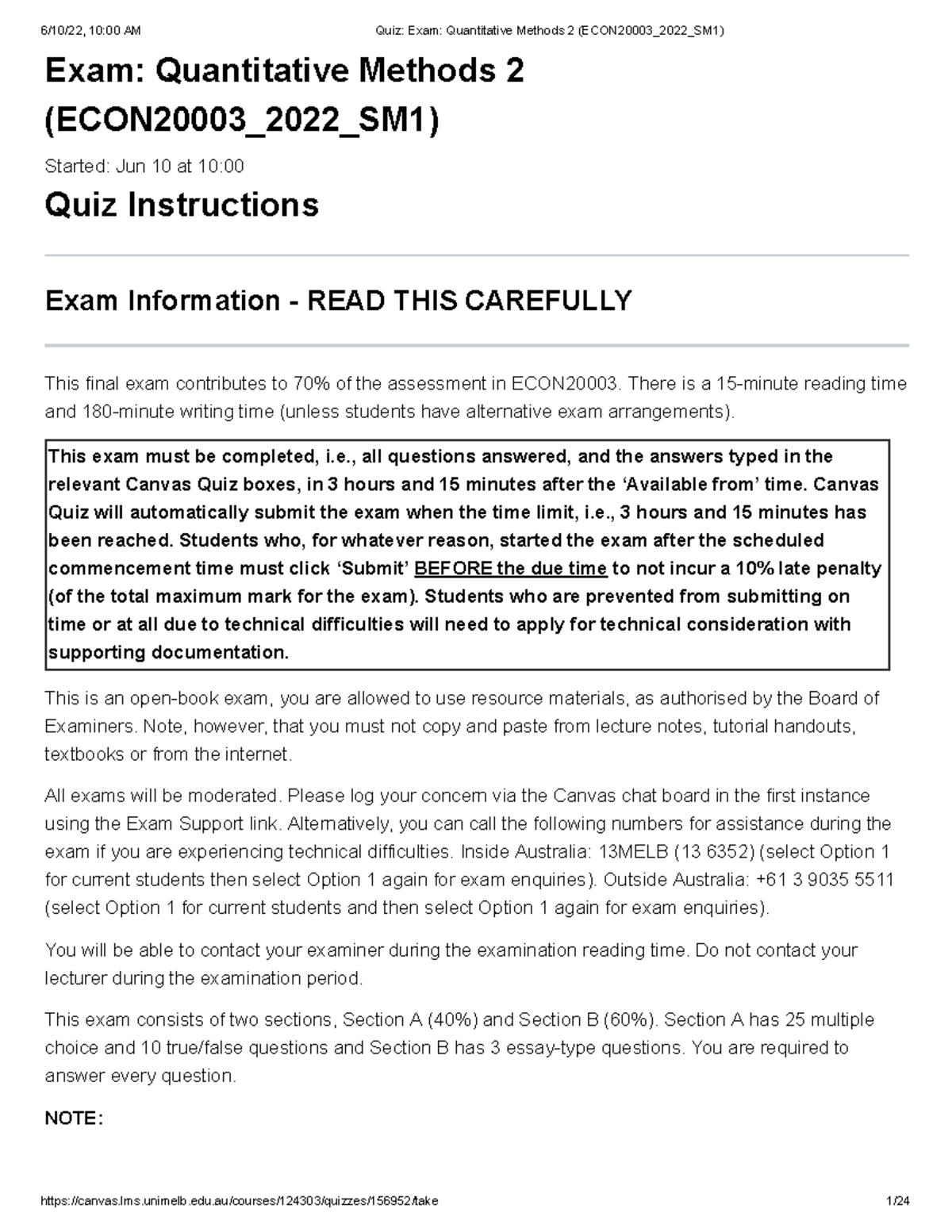 Quiz -Exam -Quantitative-Methods-2-ECON2000 3 2022 SM1 - Exam ...