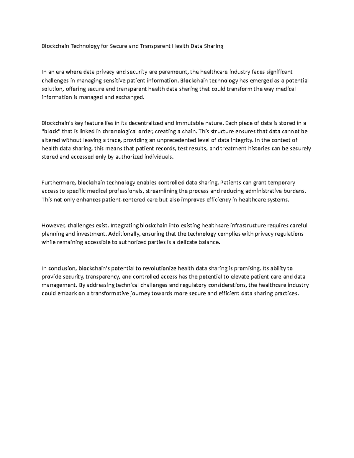 Blockchain Technology for Secure and Transparent Health Data Sharing ...