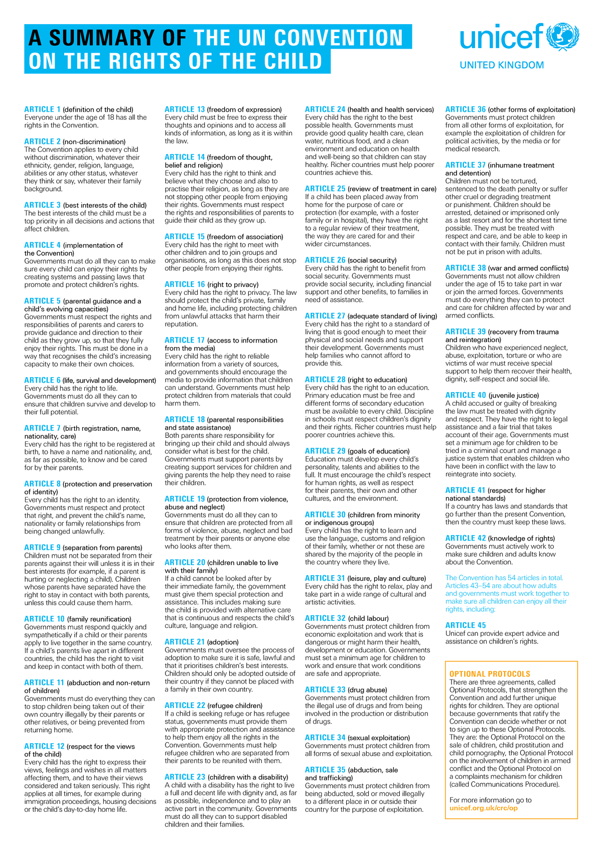 Summary of the Uncrc - A SUMMARY OF THE UN CONVENTION ON THE RIGHTS OF ...