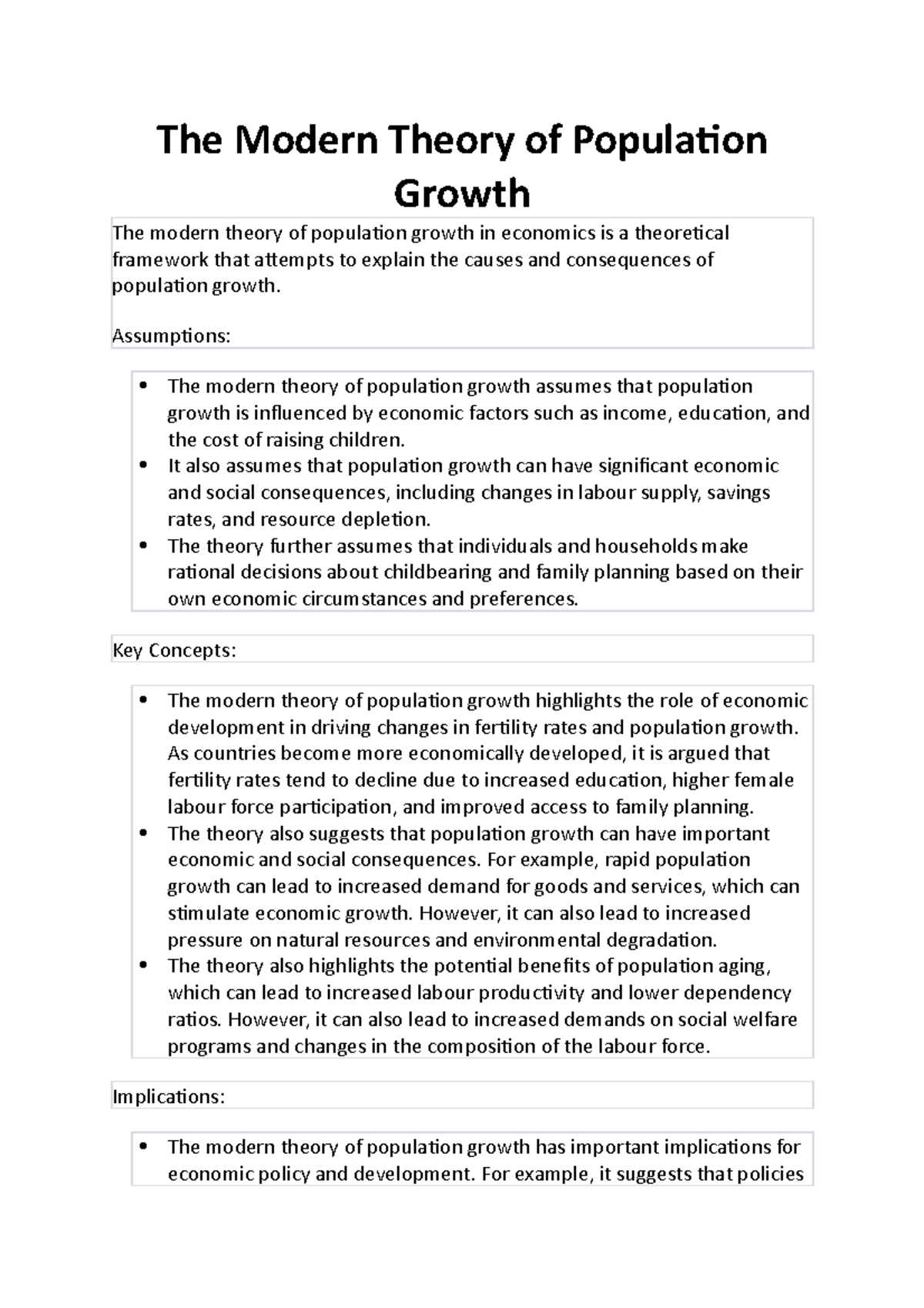 The Modern Theory of Population Growth The Modern Theory of