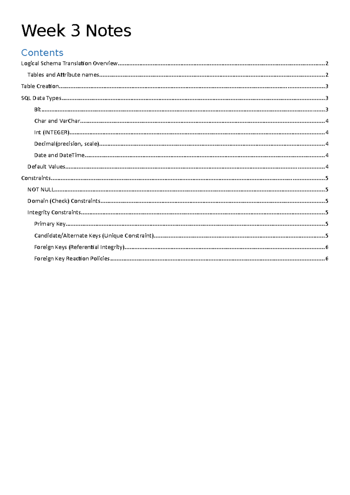 Week 3 lecturer notes - Week 3 Notes Logical Schema Translation - Studocu