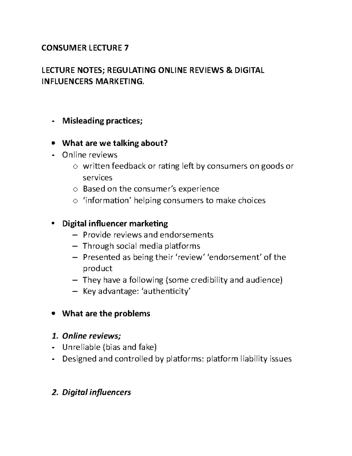 CON LEC 7 - Grade: A - CONSUMER LECTURE 7 LECTURE NOTES; REGULATING ...