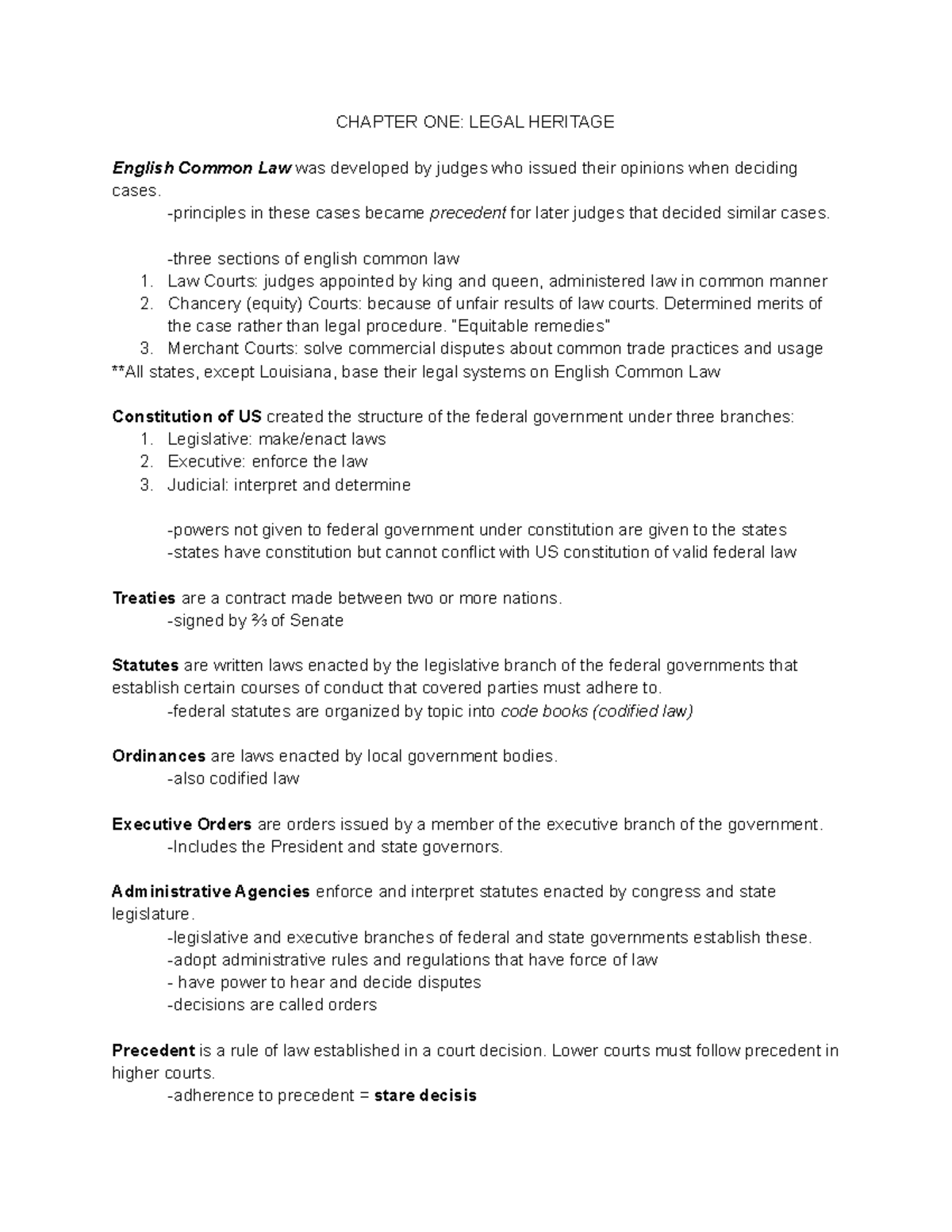 exam-one-review-chapter-one-legal-heritage-english-common-law-was