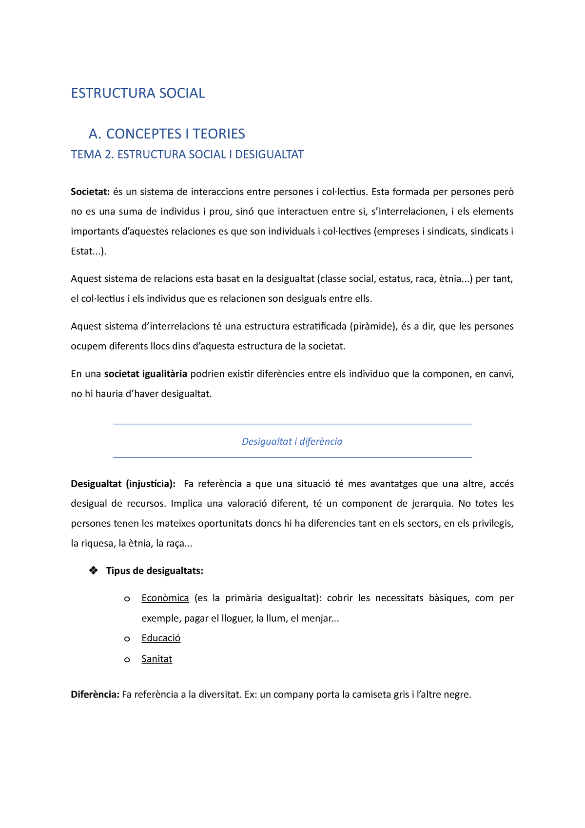 Tema 1 I 2 I 3 - Apunts - ESTRUCTURA SOCIAL A. CONCEPTES I TEORIES TEMA ...