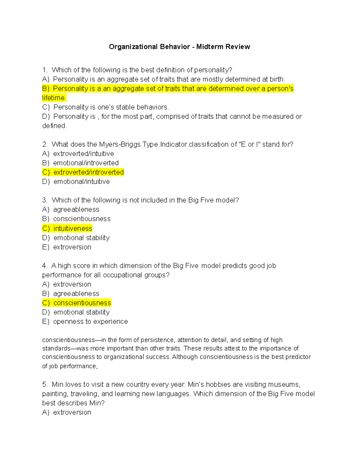 Organizational Behaviour And Human Resources Midterm Practice Materials ...