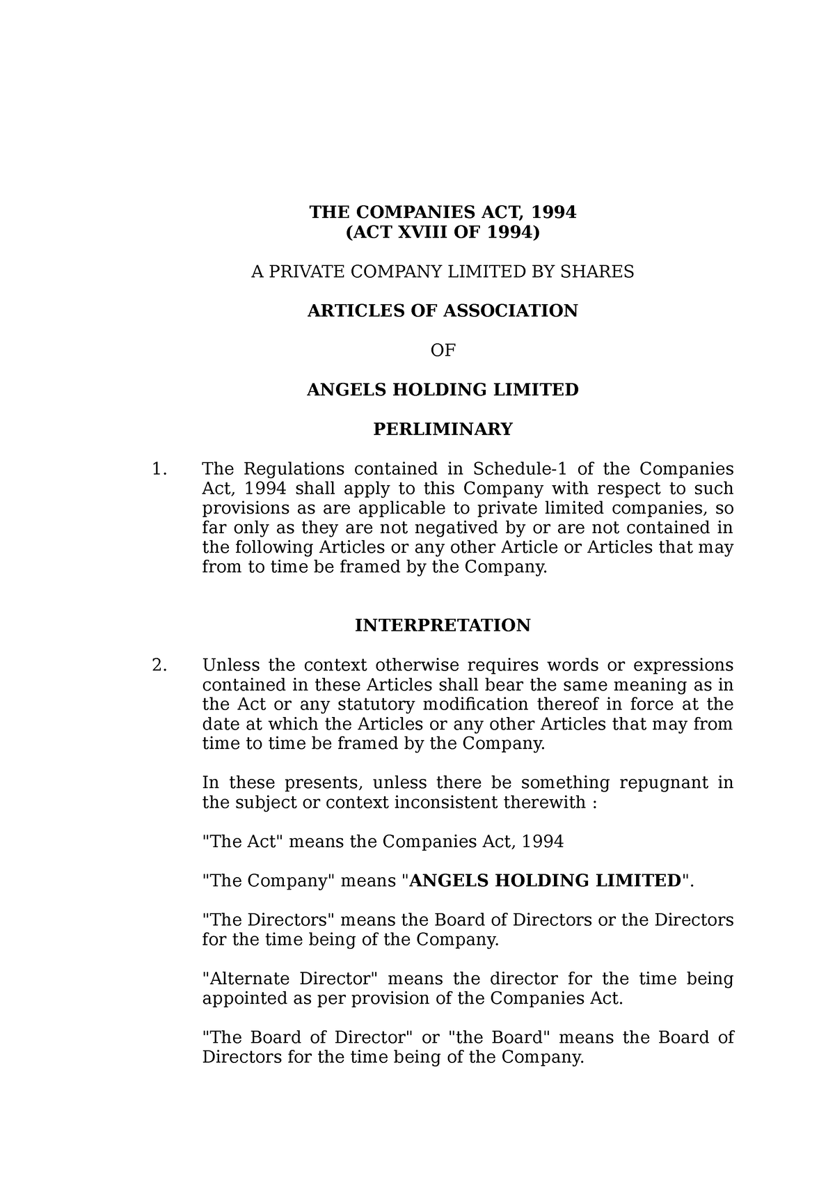 assignment on company act 1994