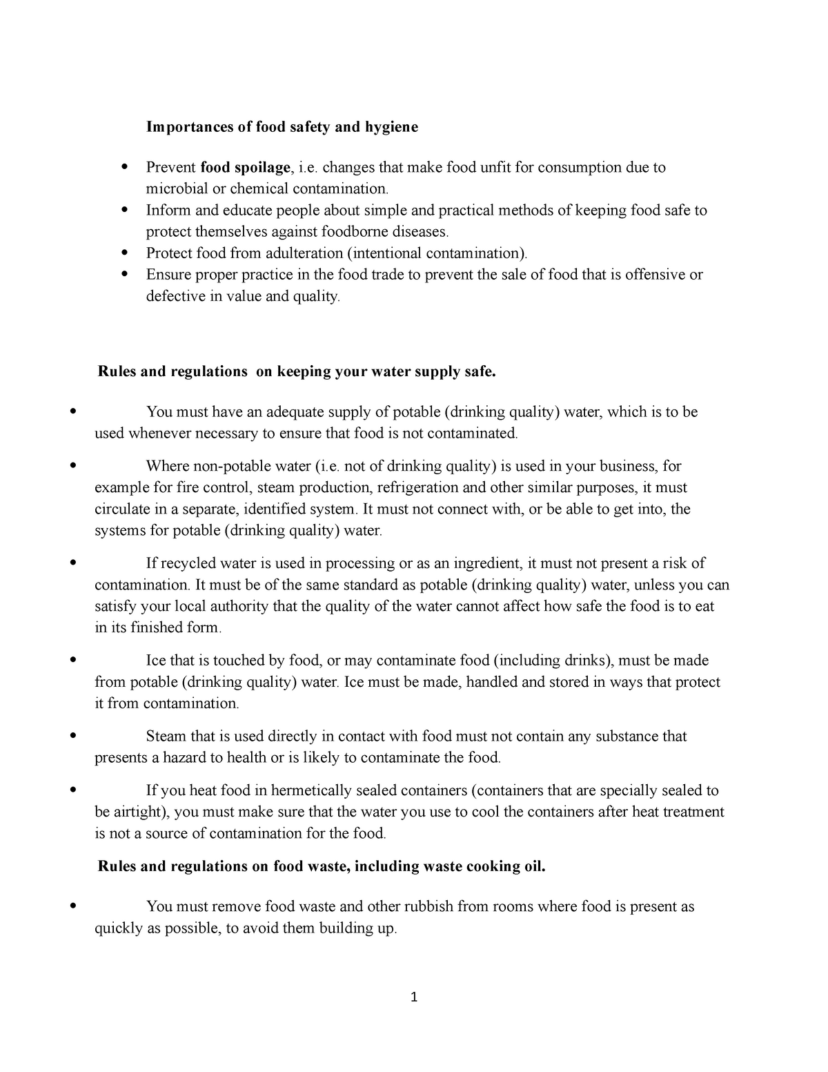 Food safety and hygiene notes - Importances of food safety and hygiene ...