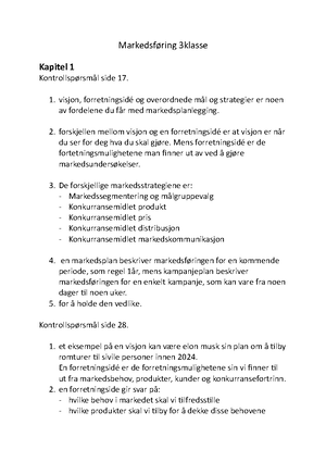 Eksamen Markedsføring og ledelse 2 - Introduksjon og forutsetninger for ...
