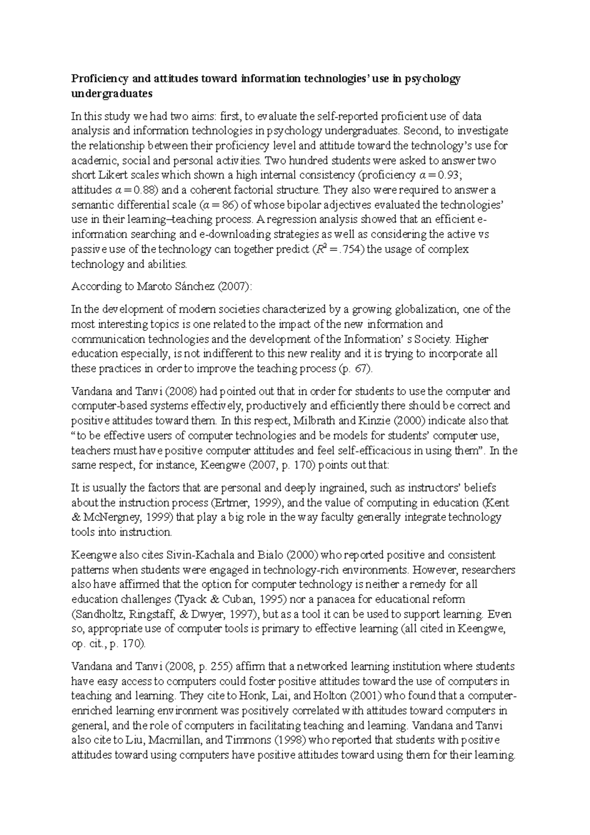 Proficiency and attitudes toward information technologies - Second, to ...