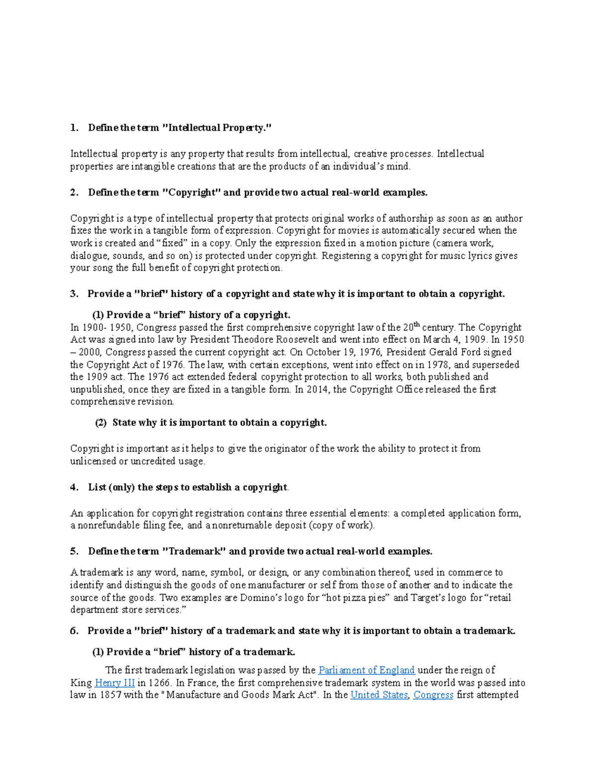 Legal Exercise Paper - Define the term 