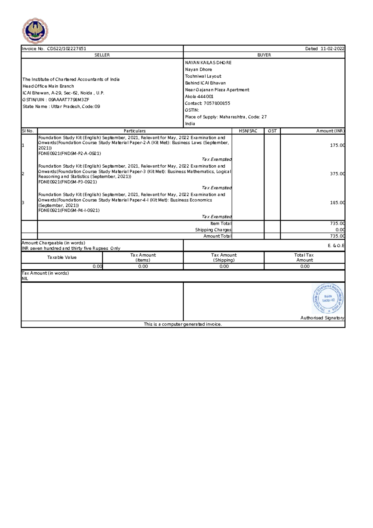 Cds invoice 102227851Jw1bqb17q Summer-2022 examination sisjjahqhqq ...