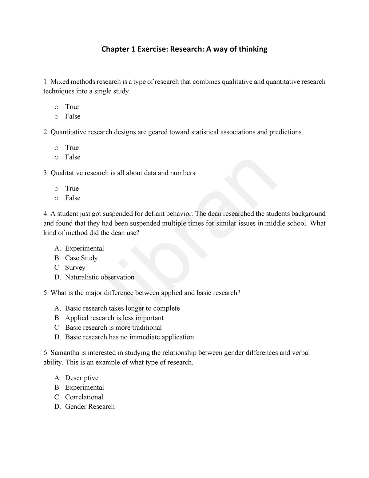 Research Methods Intro - Chapter 1 Exercise: Research: A Way Of ...