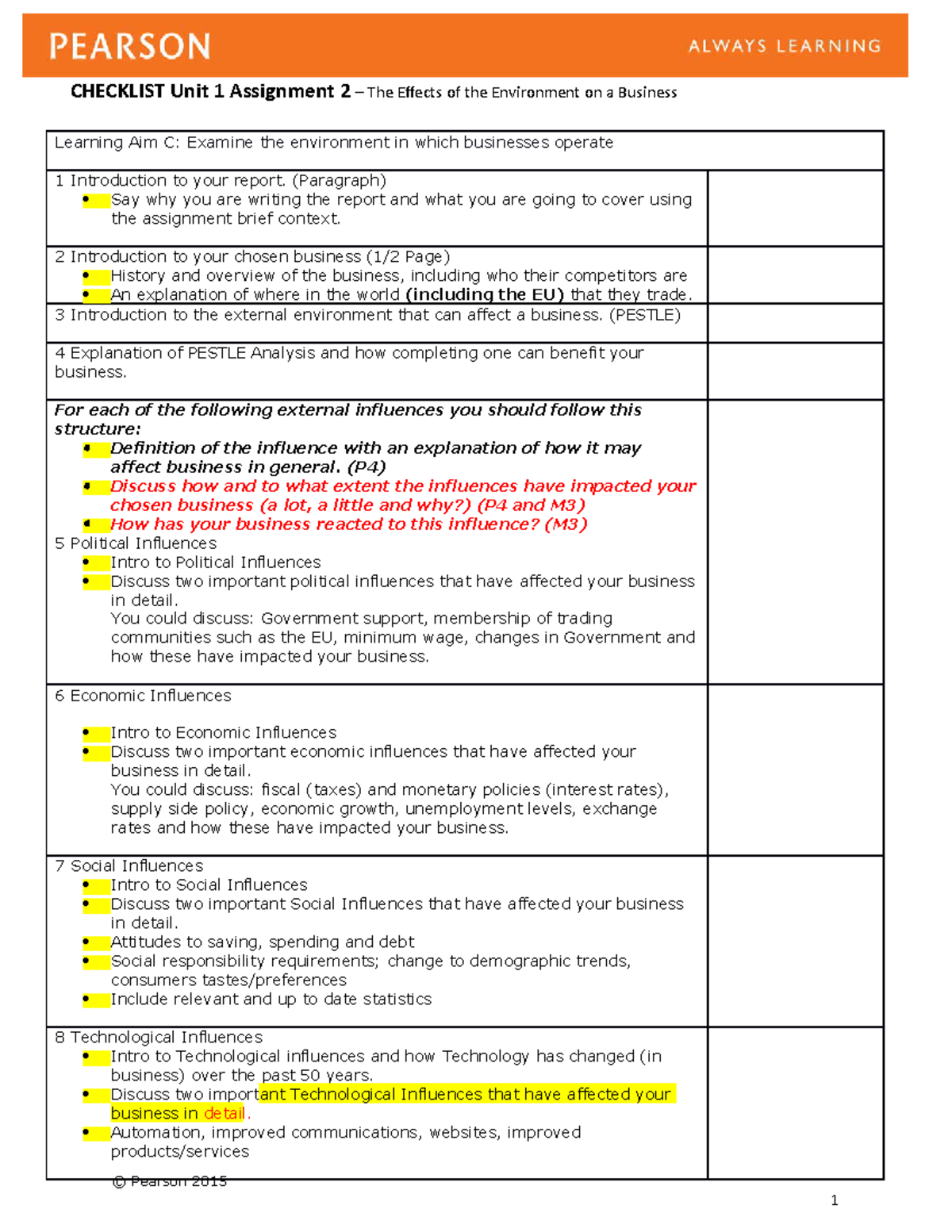 Checklist Assignment 2 - CHECKLIST Unit 1 Assignment 2 – The Effects of ...