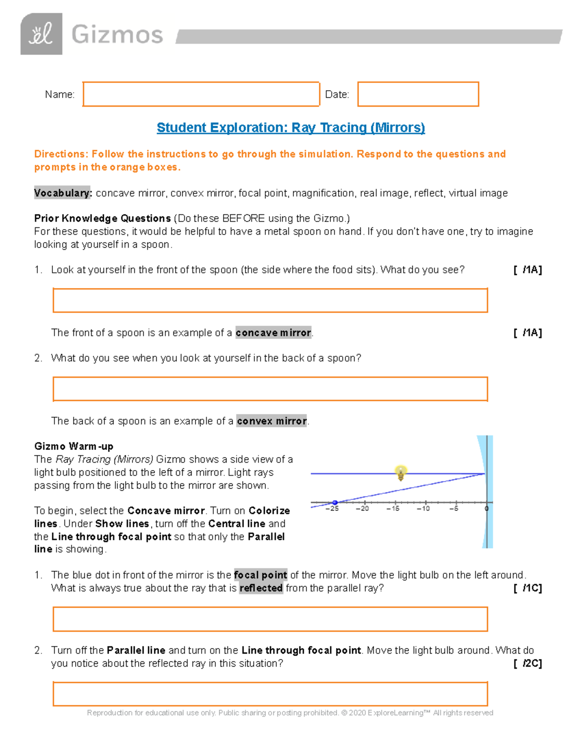 Revised Ray Tracing Mirrors Exploration - Name: Date: Student ...