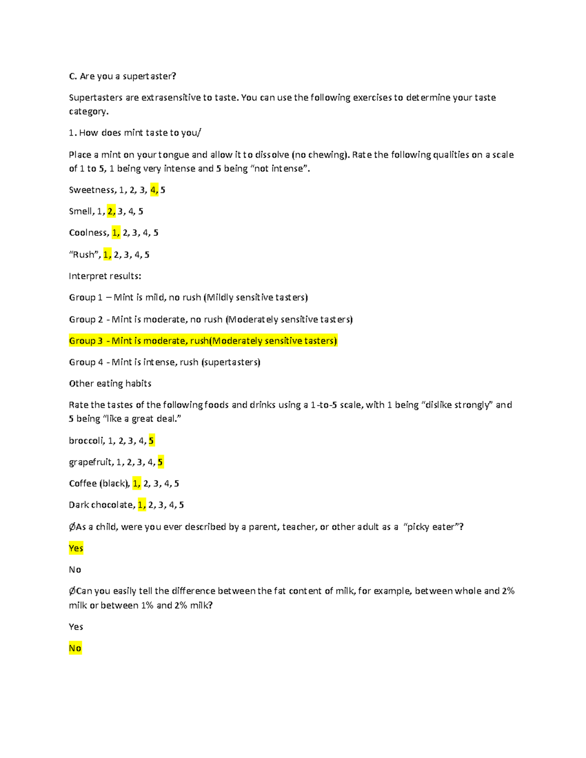 Mod2 - Lecture notes about Intro to Psych - C. Are you a supertaster ...