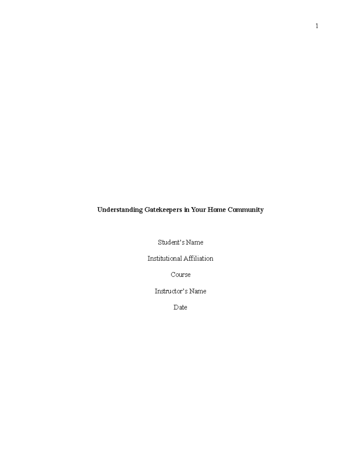 Understanding Gatekeepers in Your Home Community - Psychology - Studocu