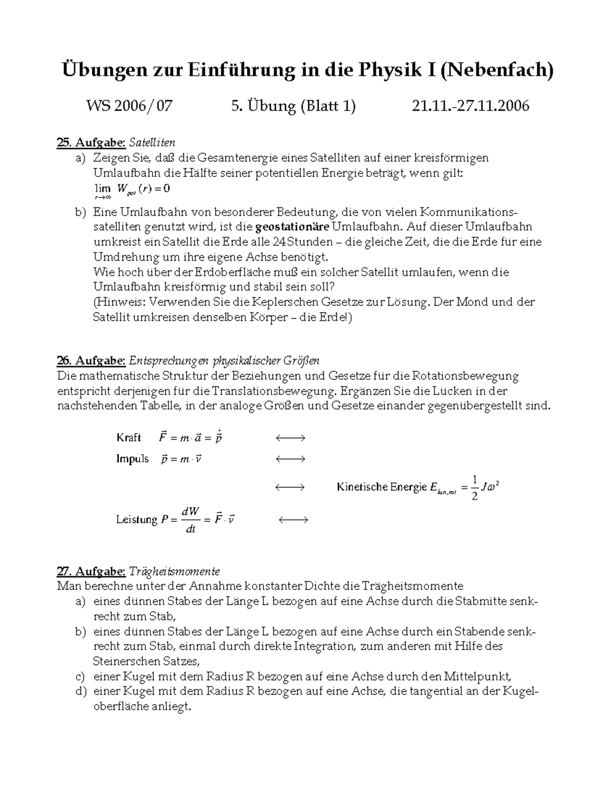 Uebung 05 - übungsaufgaben - Übungen Zur Einführung In Die Physik I ...