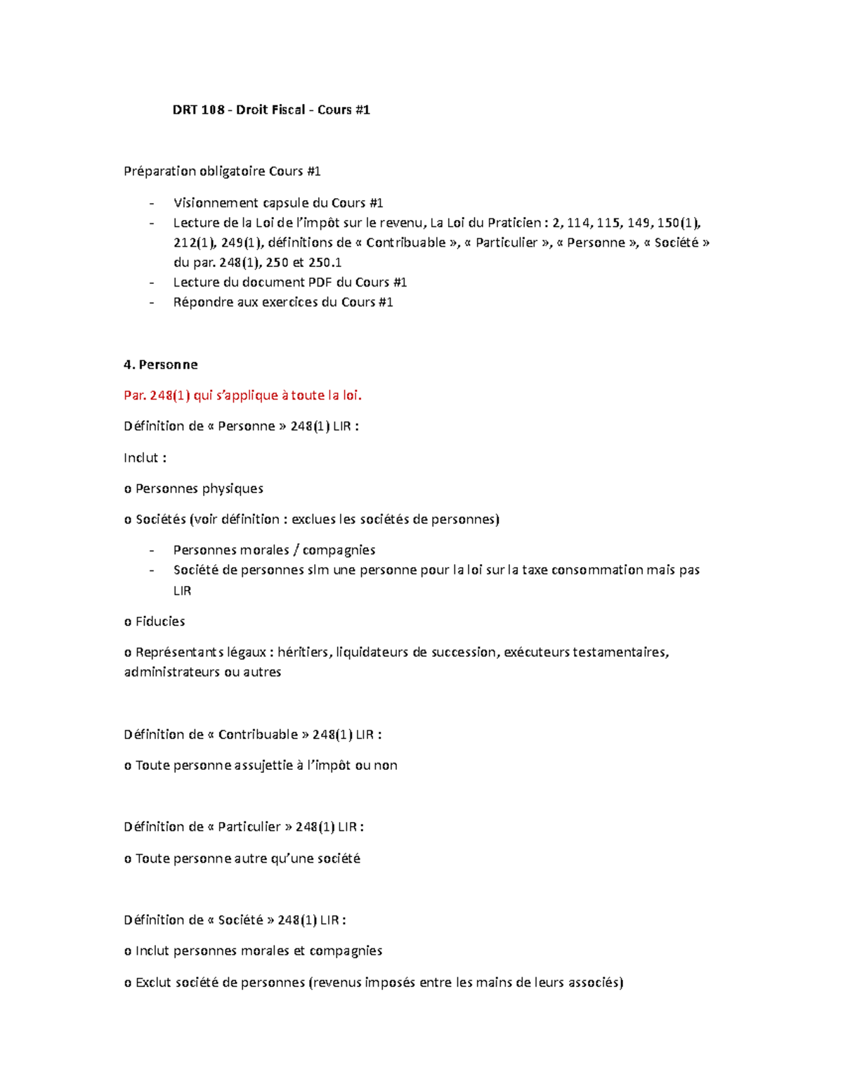 Cours 1 - fiscal - Prof: Cindy Labarre - DRT 108 - Droit Fiscal - Cours ...