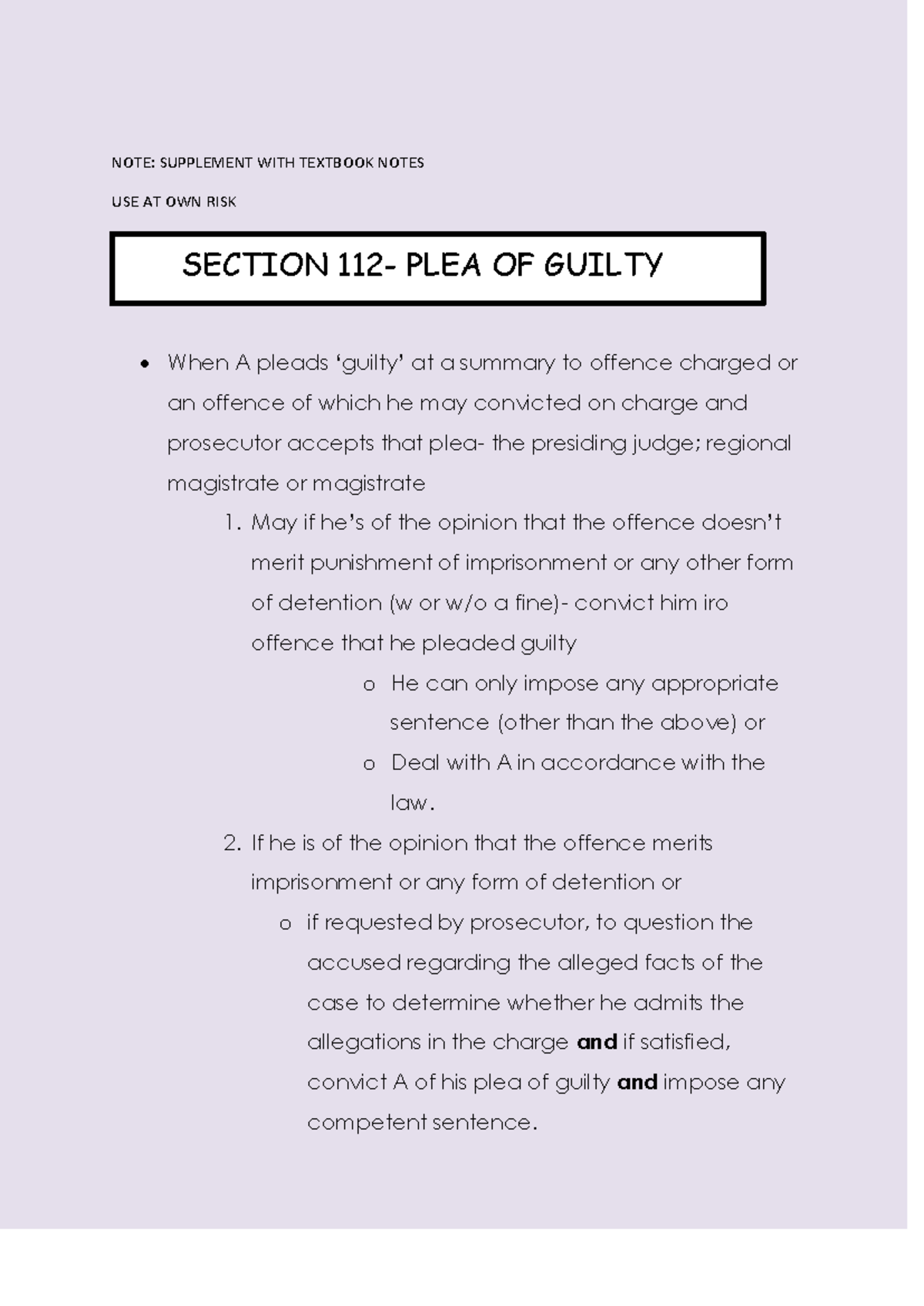 SPR 420 plea of guilty - NOTE: SUPPLEMENT WITH TEXTBOOK NOTES USE AT ...