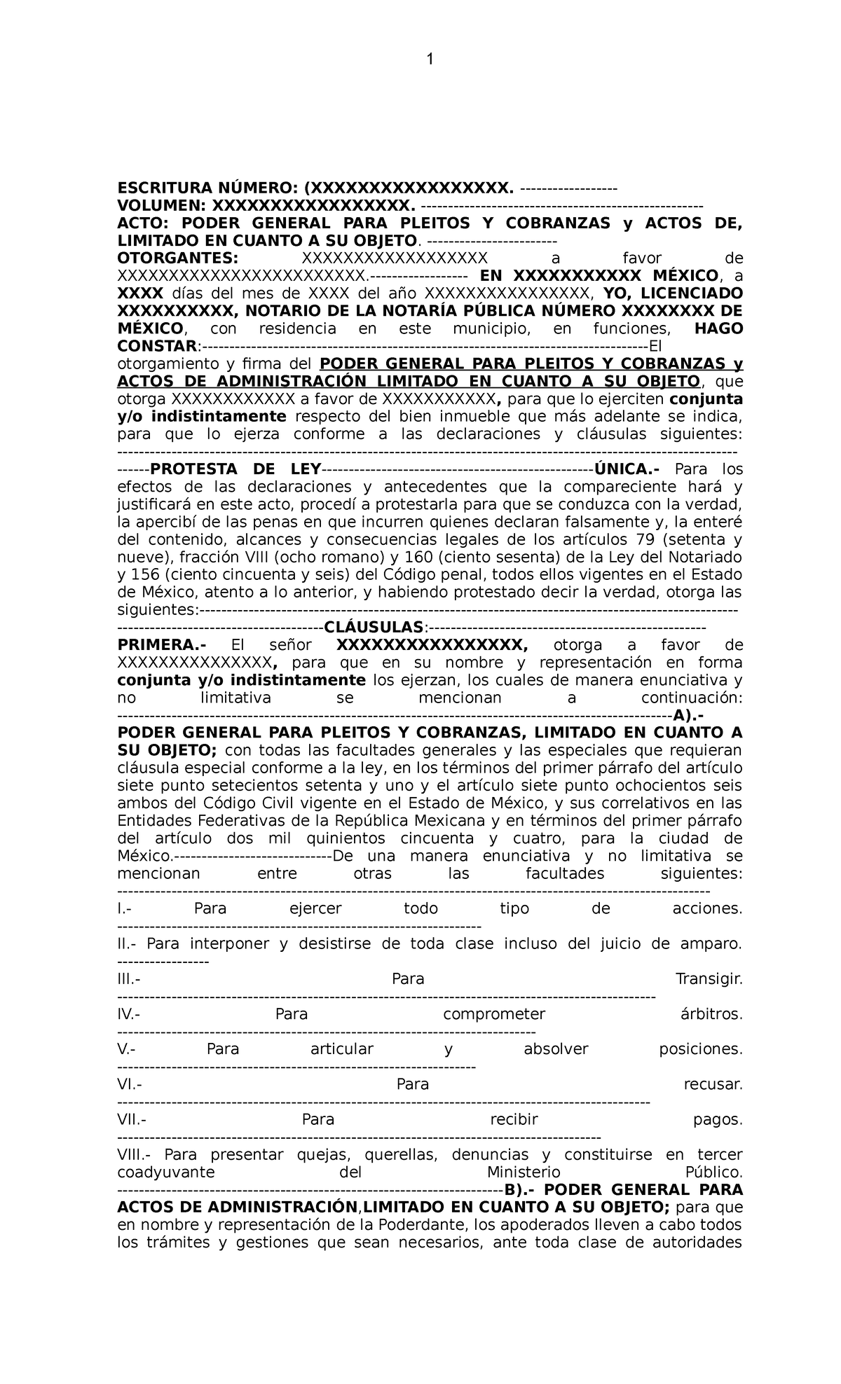 Carta Poder Para Pleitos Y Cobranzas Formato 9313