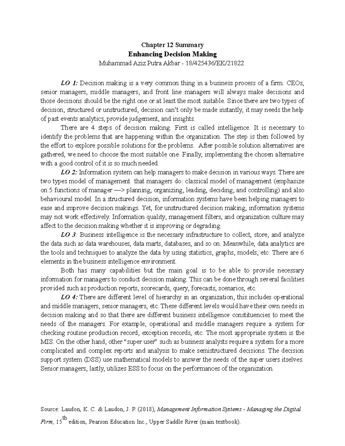 Summary Chapter 12 - Enhancing Decision Making - Chapter 12 Summary ...