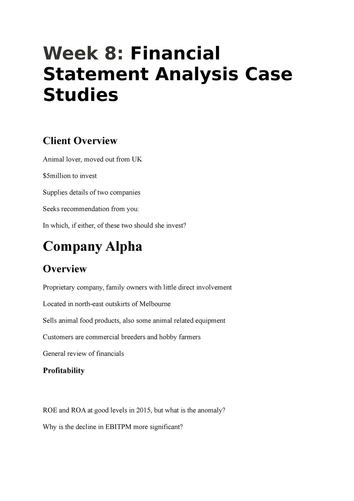 financial statement analysis case study solution