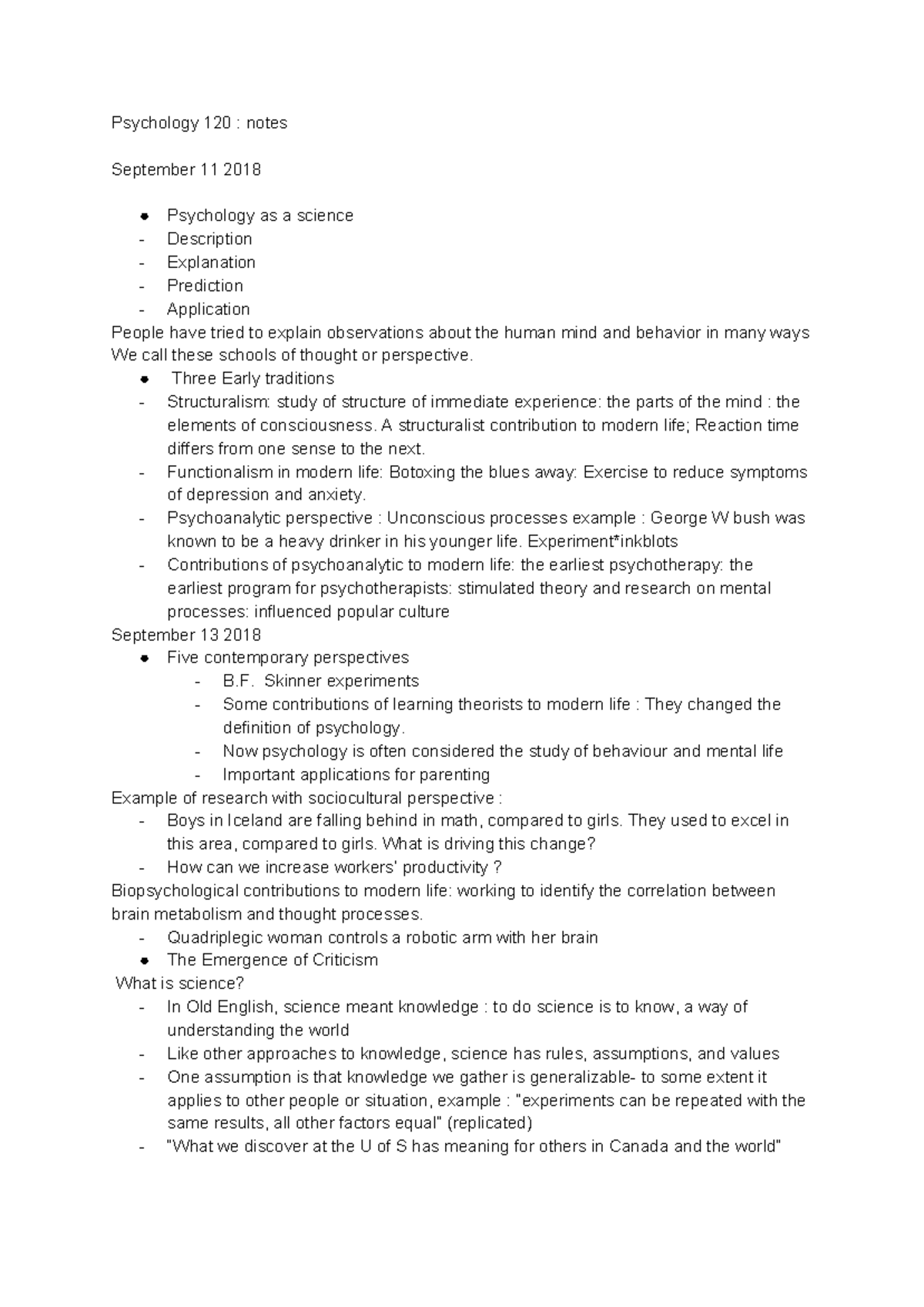Psychology 120 - Lecture notes from the class slides, chapter 1 ...