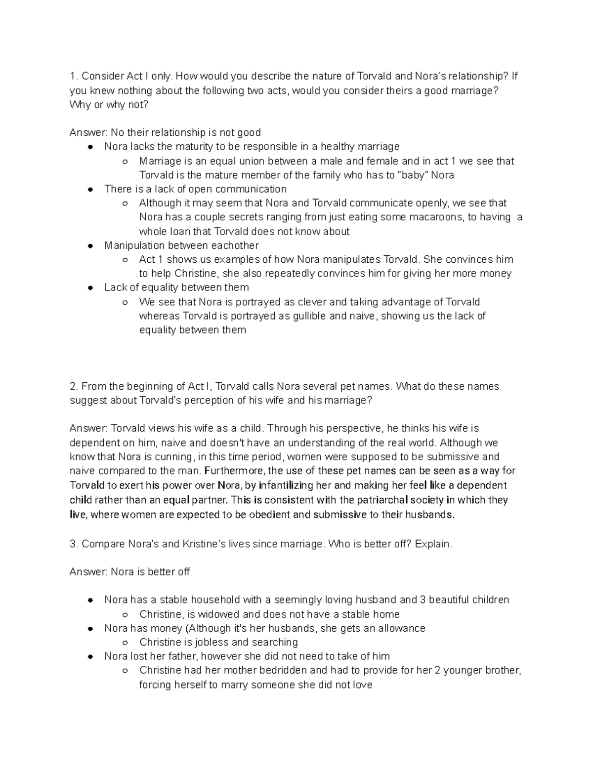 Dolls House Act I Discussion - Consider Act I only. How would you ...