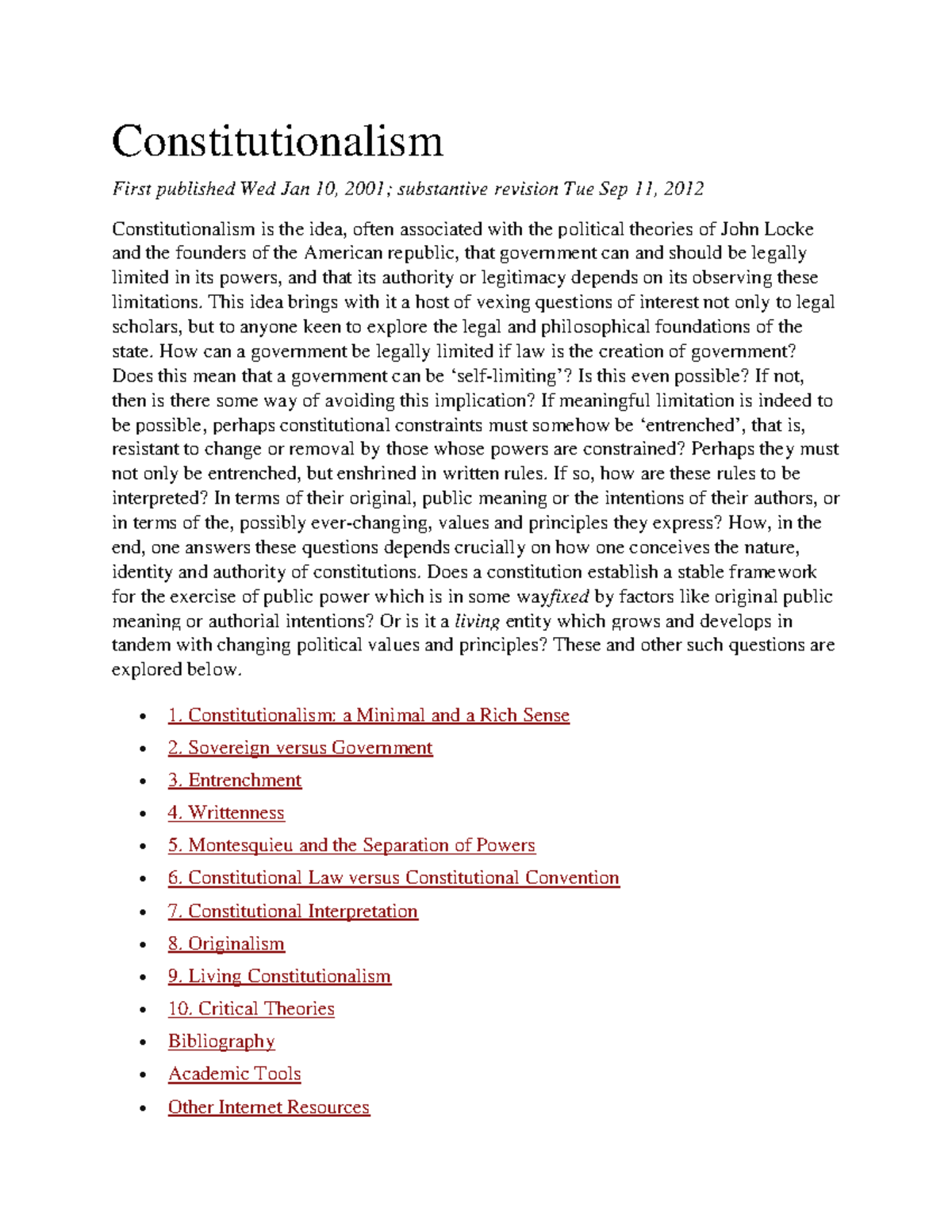 Constitutionalism - Constitutionalism First Published Wed Jan 10, 2001 ...