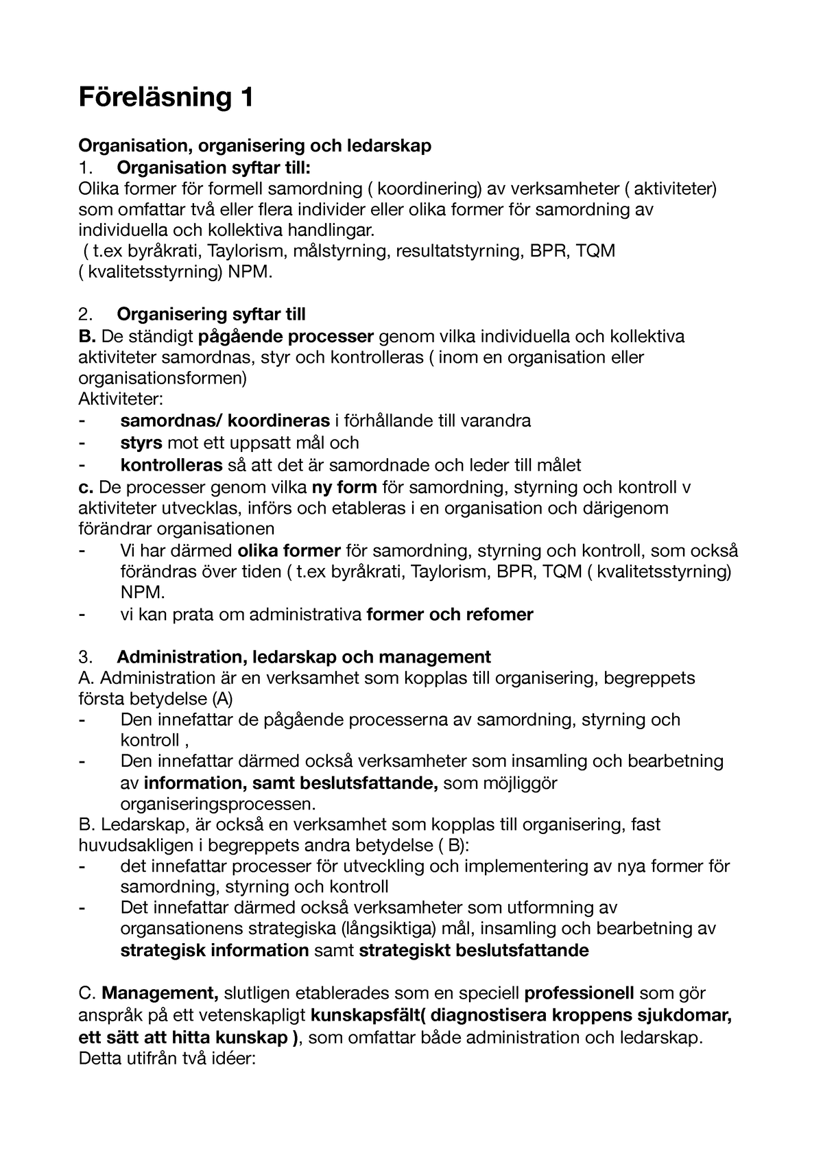 F1 Organisationsteori - Föreläsning 1 Organisation, Organisering Och ...