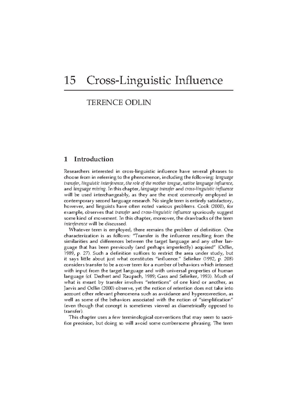 Cross Linguistic 436 Terence Odlin 15 Cross Linguistic Influence